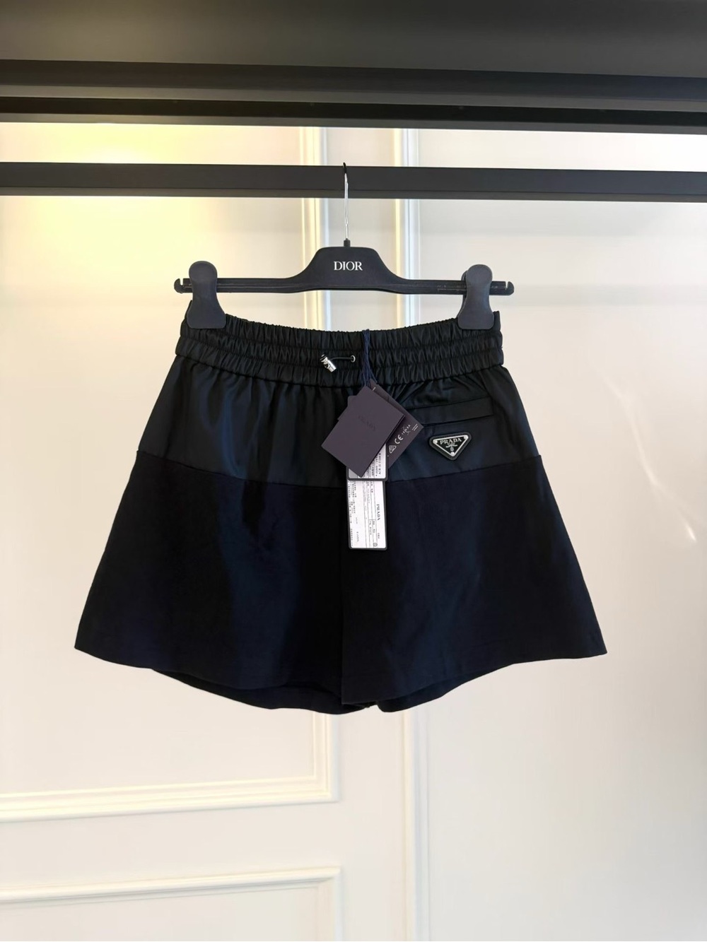 Prada Black High-Waist Stretch Panel Shorts